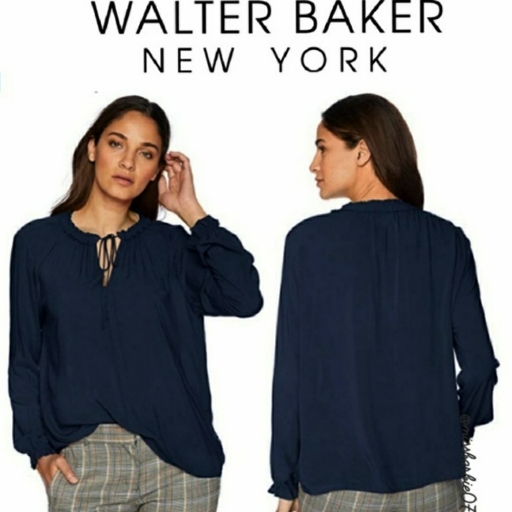 Walter Baker Navy Silk Boho Kelsey Peasant Top XS - Picture 2 of 7